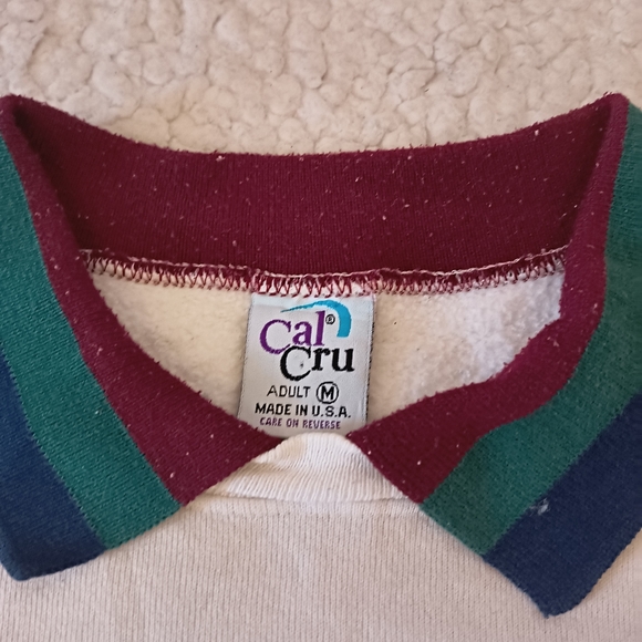 Vintage  Cal Cru Galveston Island TX Classic Collar Sweatshirt, Size M, White - Picture 7 of 7